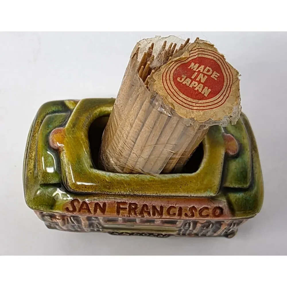 Vintage San Francisco Cable Car Shakers & Toothpick Holder Japan Set